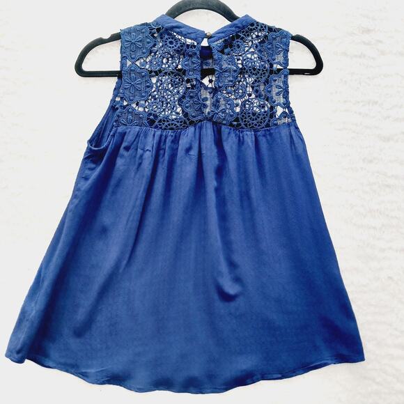 Blouse Size M Babydoll Navy Crochet Unconventional Lace Bodice Fairycore Y2K - Picture 3 of 12